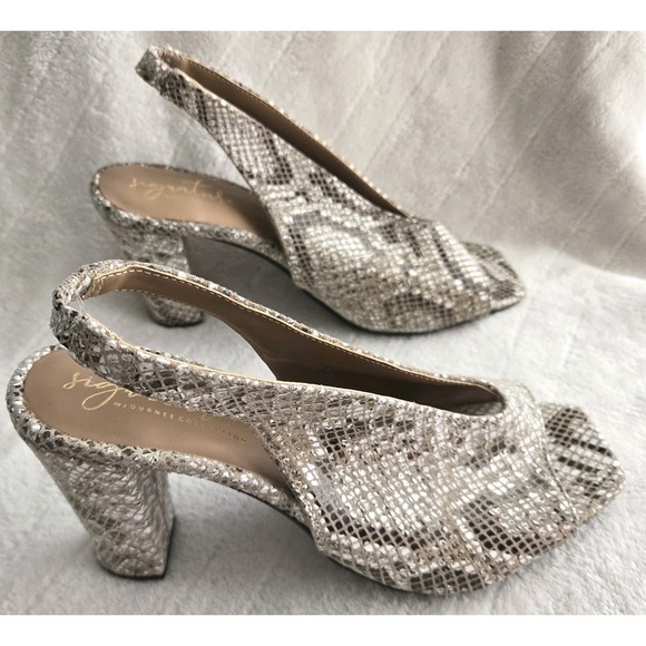 Sugar Tart‎ Snakeskin Slingback Heels Sz 9 Block Heel Open Square Toe Shoes - Picture 5 of 11